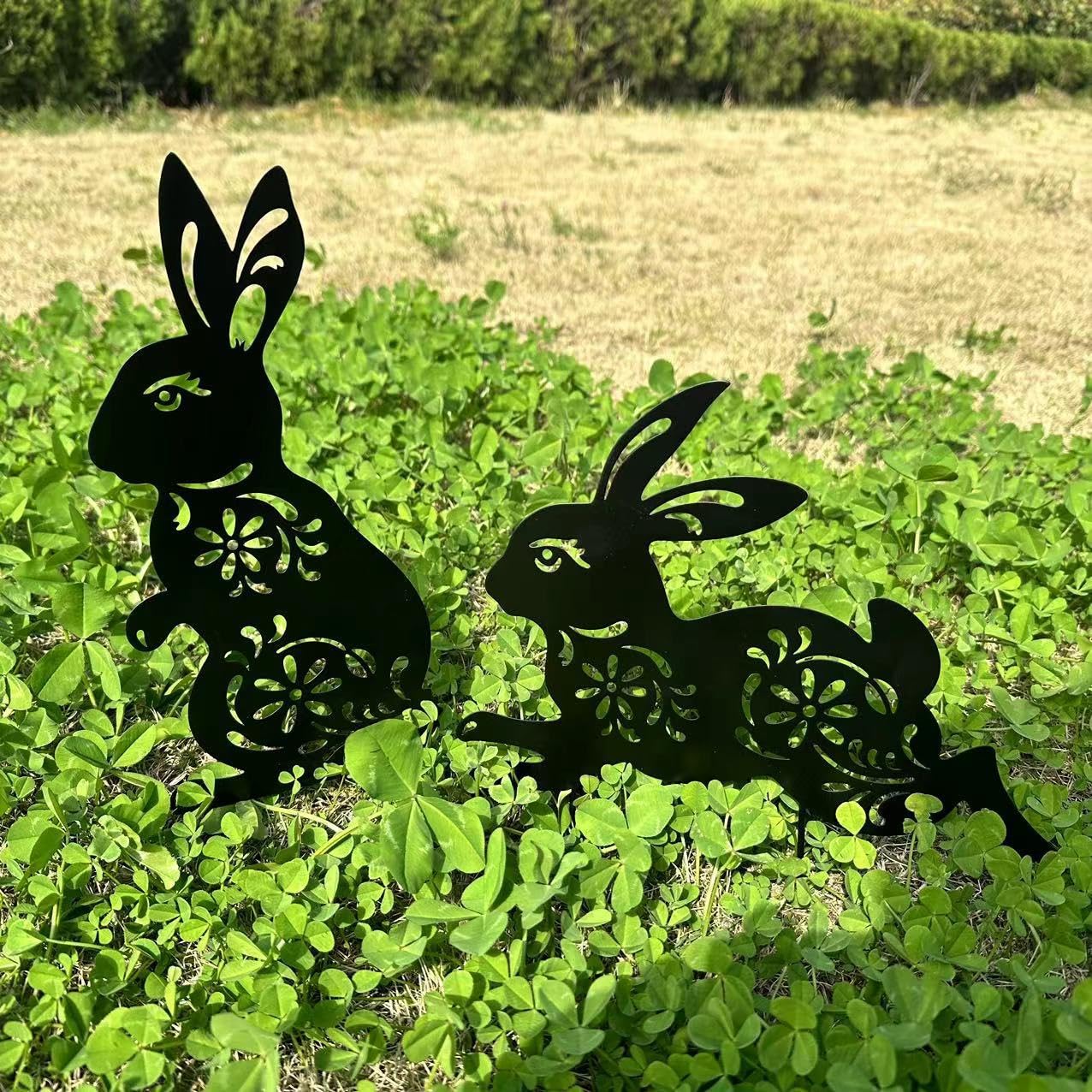 QBMYCN Rabbit Metal Garden Stakes Decorative,2 Pack Black Rabbit Silhouette Statues,for Yard, Garden, Lawn Outdoor Decorations.Rabbit Lovers Gifts. (Black rabbit)