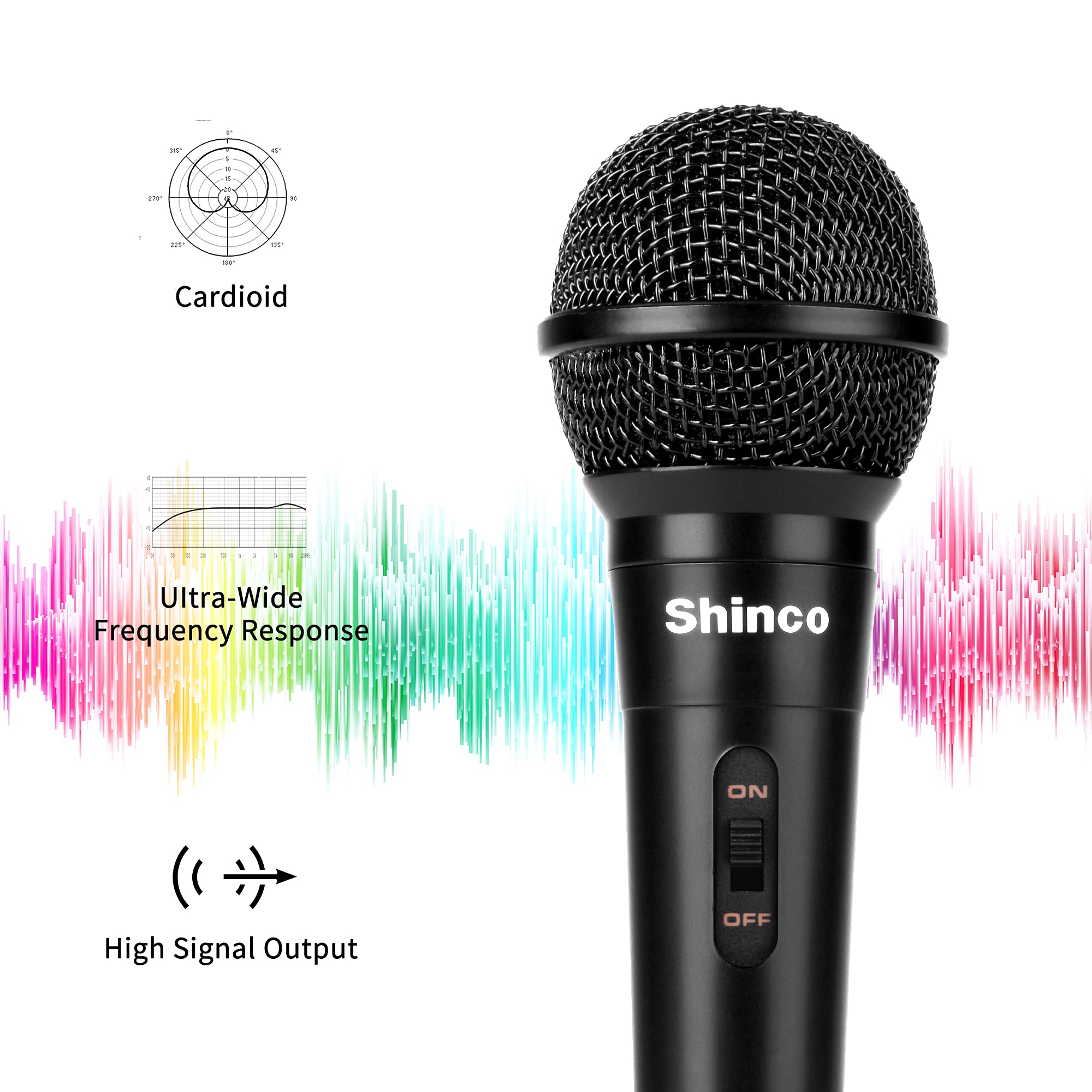 Shinco Handheld Mic, Cardioid Vocal Dynamic Microphone with 13ft Cable and ON/Off Switch, Plug-in Microphone for Karaoke Singing Machine, AMP, and Speaker