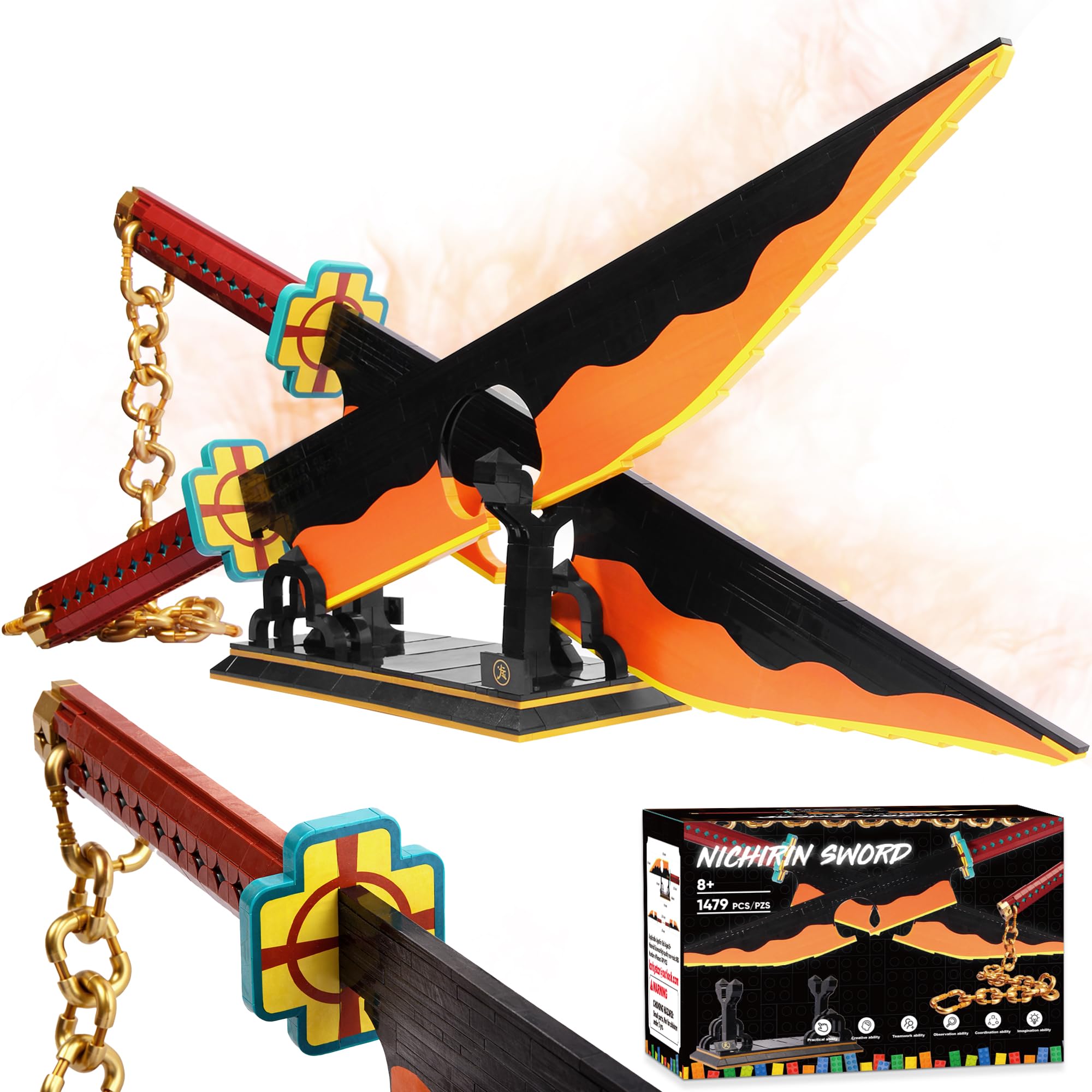 Sword Building Block, 82in Double Blade Tengen Uzui Sword Building Block with Stand, Handmade Cosplay Anime Sword Toy Building Set for Collecting and Gifting 1478Pcs — image 1