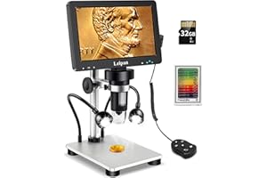 7" LCD Digital Microscope 1200X,Leipan 12MP Coin Microscope for Adults,1080P Microscope with 12pcs Slides,Windows/Mac OS Compatible(32GB Card)