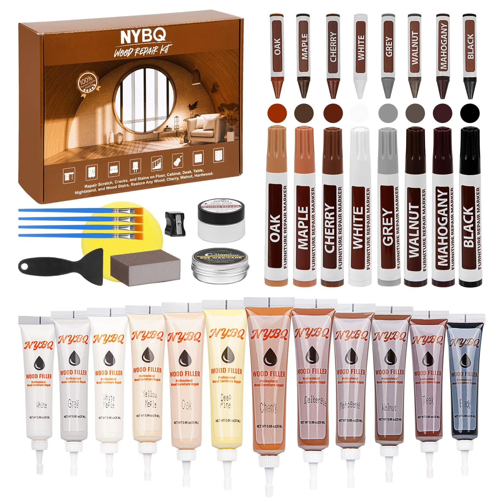 NYBQ Laminate Floor Repair Kit, 41 Pieces Wood Repair Kit for Laminate Floors, Wood Putty, Furniture Repair Kit Restores Any Wood Surface, Scratches, for Wooden Doors, Tables, Cabinets