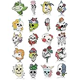 BBTO 20 Pieces Enamel Pins Skull Spooky Skeleton Enamel Pins Set Black Decorative Cartoon Goth Skull Horror Dark Brooch Cute Lapel Buttons for Jacket Backpack Hat Halloween