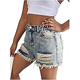 OYOANGLE Girl's Vintage Ripped Denim Shorts Cutoff Raw Hem Jean Shorts with Pocket