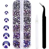 3792 Pcs Purple Velvet Crystal Flatback Rhinestones Set for Nail, Art, Crafts, Makeup, Tumblers Glitter Round with Tweezers and Picking Pen(SS6~SS20)