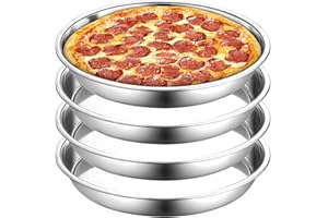 Elsjoy 4 Pack 13 Inch Stainless Steel Pizza Pan, Deep Dish Round Baking Pan Large Pizza Baking Tray, Heavy-Duty Pizza Dish No