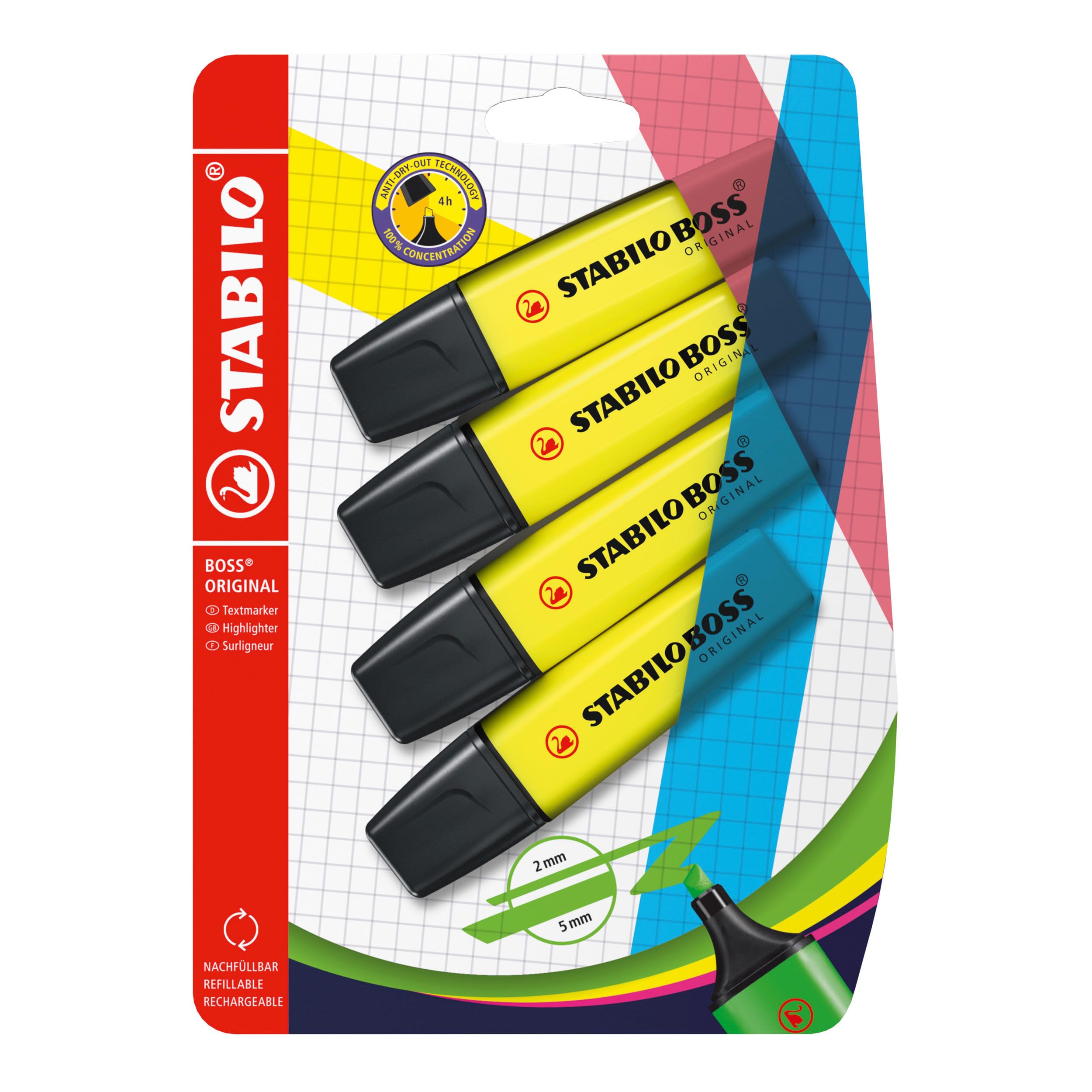STABILO BOSS ORIGINAL - Highlighter - Pack of 4 - Yellow