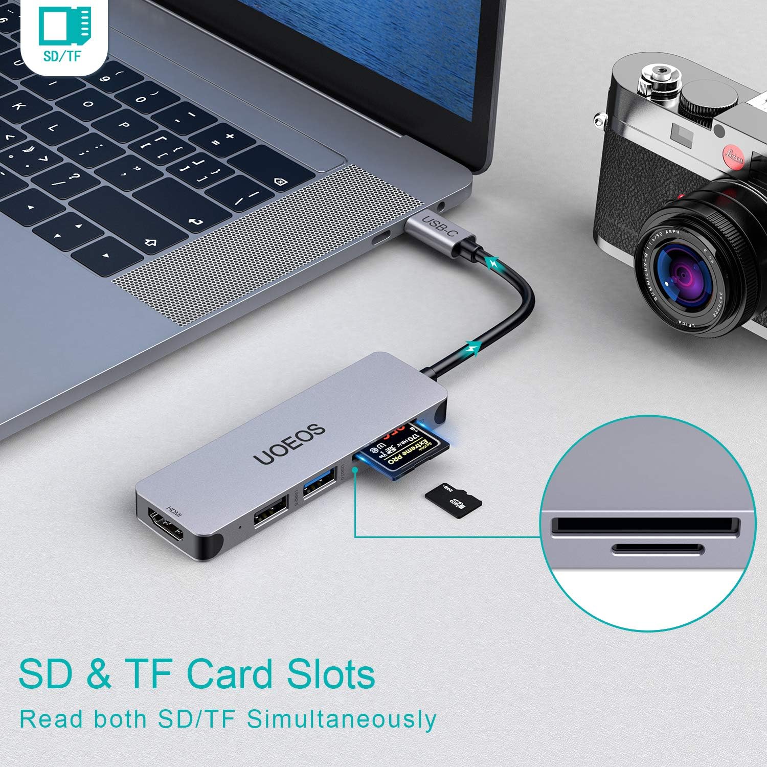 uoeos USB C Hub, 5-in-1USB C Adapter with 4K USB C to HDMI, USB3.0, SD/TF Card Reader Compatible with MacBook Pro, Surface Pro/Go and Other Type C Laptops: Computers & Accessories