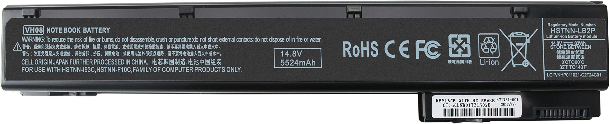 VH08 VH08XL 83WH Notebook Battery Compatible HP Elitebook 8560W 8570W 8760W 8770W Mobile Workstation HSTNN-F10C HSTNN-I93C HSTNN-IB2P 632425-001 632113-151 HSTNN-LB2P 632427-001 Laptop