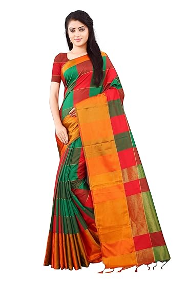 Women's Soft Cotton Silk Plain Saree with Blouse Piece-Free Size