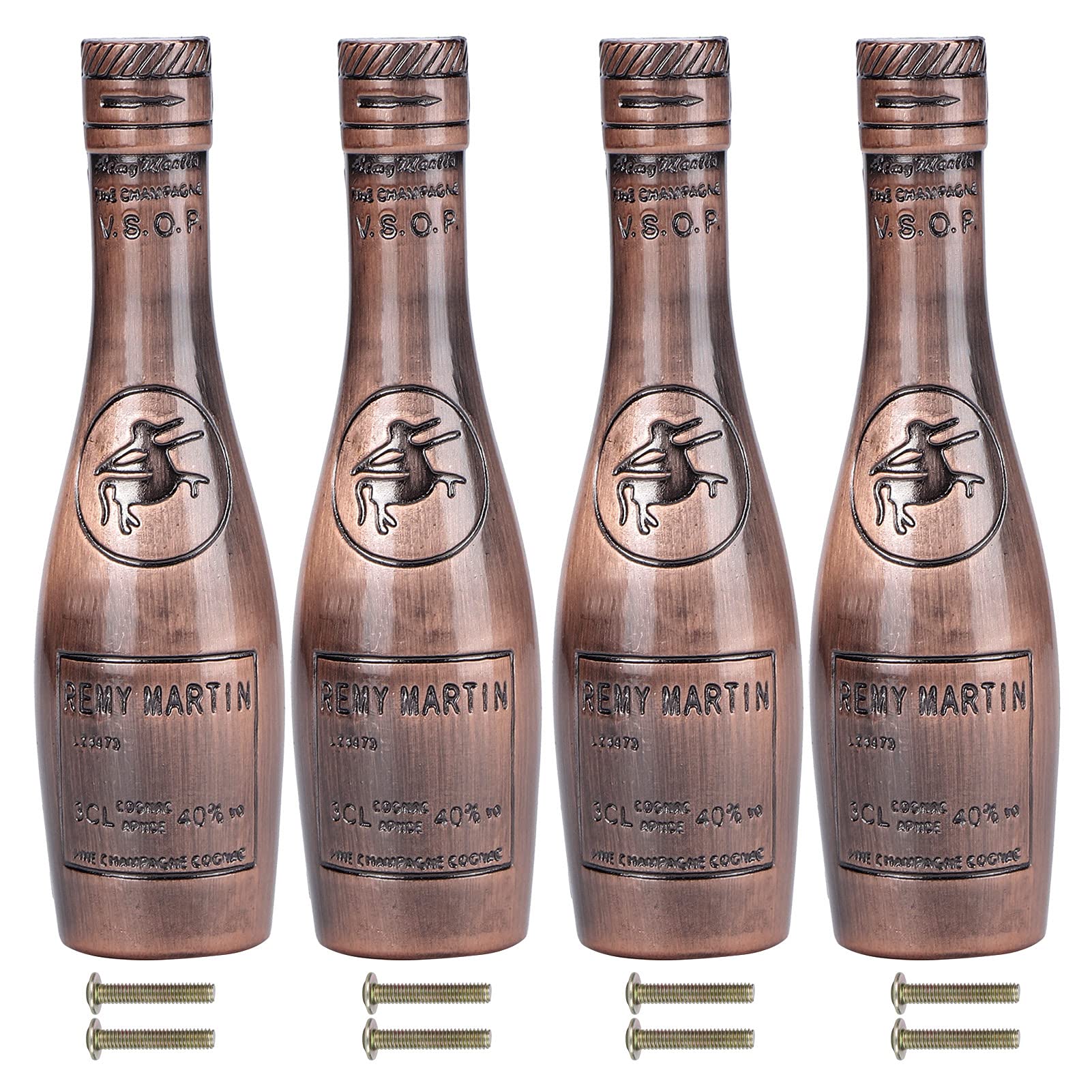 4 Set Antique Wine Bottle Shaped Handle, Zinc Alloy Cabinet Knob Cupboard Door Handle(Antique Copper)