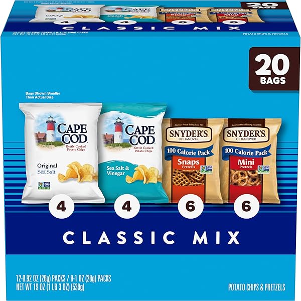 SNYDER’S OF HANOVER AND CAPE COD CLASSIC MIX VARIETY PACK, 20 COUNT SNACK BAGS
