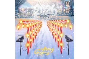 IDEAALS 24-Pack Solar Christmas Candy Cane Lights, Solar Pathway Lights Waterproof, Christmas Decorations Outdoor with 8 Modes for Party Patio Garden Lawn Yard Decor