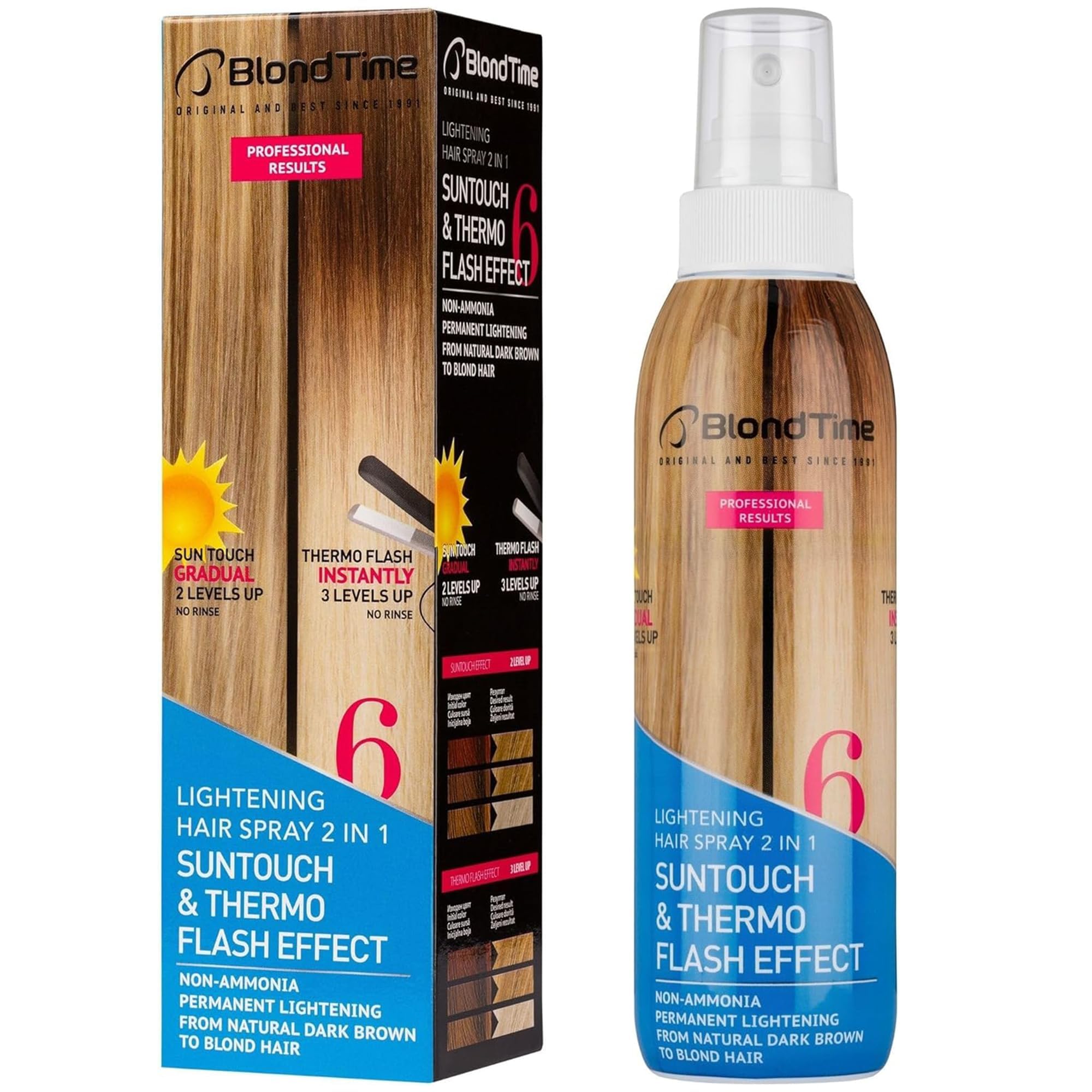 Blond Time Suntouched Hair Lightener Spray with Thermo Flash Effect - 2-in-1 Hair Lightening Spray for Dark Hair - 200 ml