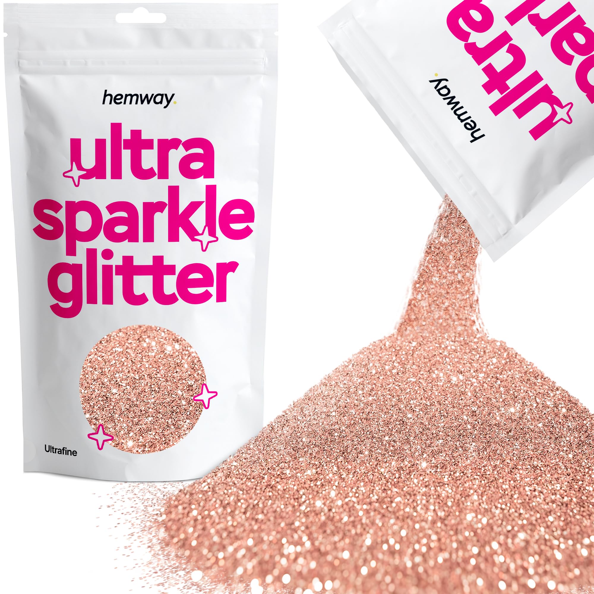 Hemway Ultra Sparkle Glitter Rose Gold 100g Ultrafine | Glitter for Arts & Craft, Makeup, Nail Art, Crafting, Card Making, Sparkle Decoration