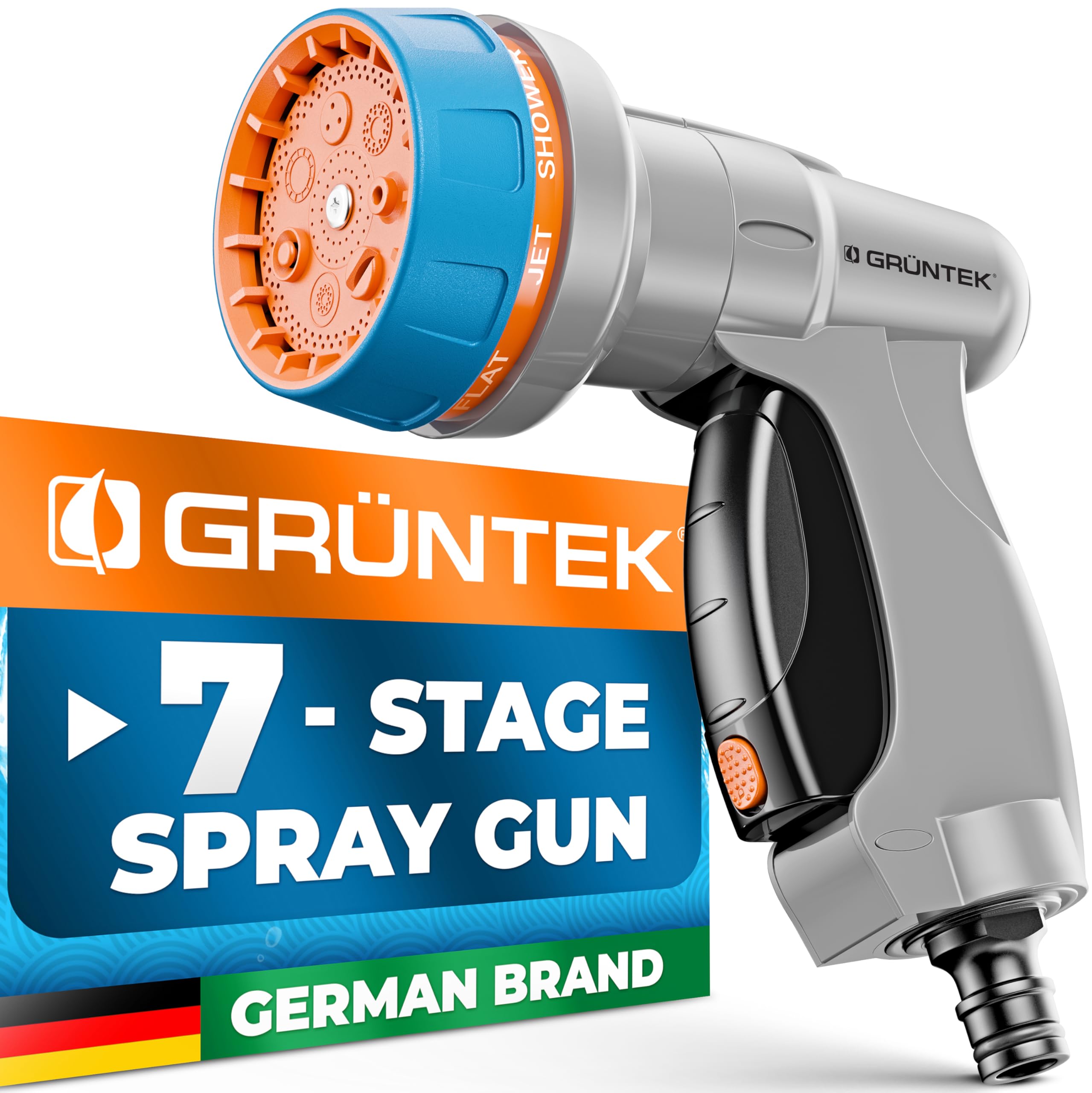 GRÜNTEK Garden Hose Spray Gun – 7 Spray Patterns for Car Washing, Cleaning & Garden Watering