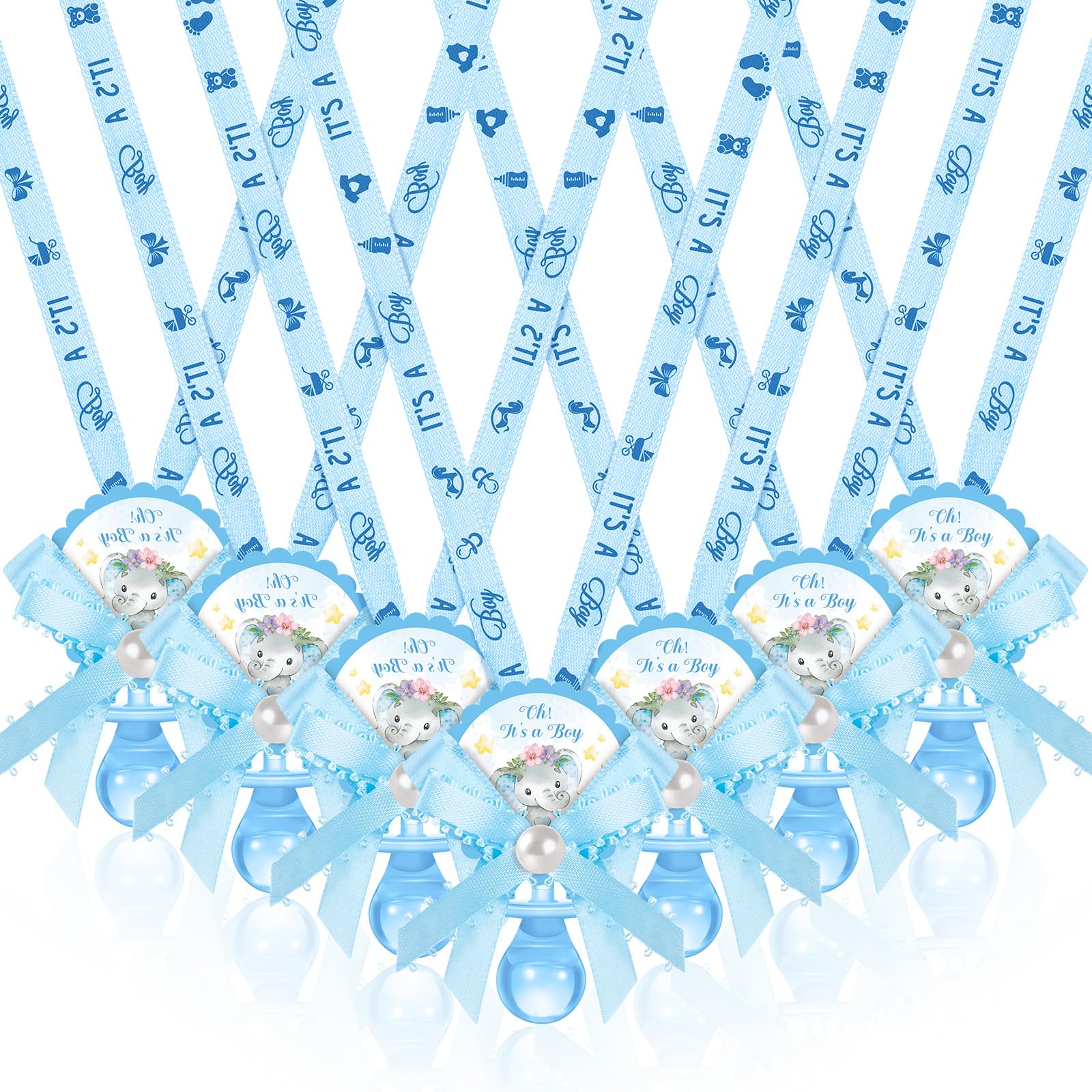 Photo 1 of Remuuly 36 Pcs Baby Shower Pacifiers Necklace Bulk Acrylic Pacifiers Charm for Gender Reveal Party Favors Table Scatter Decorations(Boy,Blue)