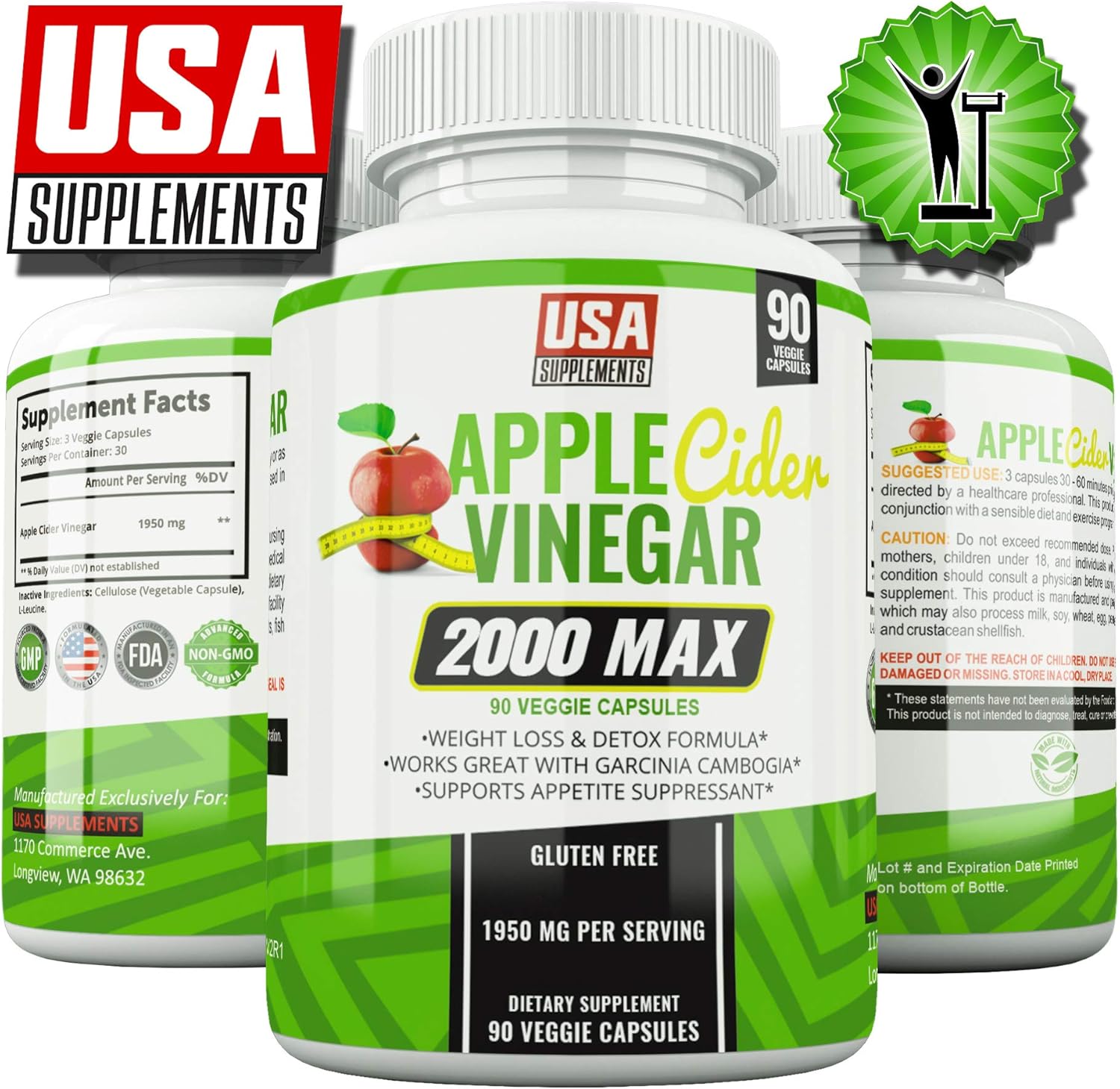 Apple Cider Vinegar Pills for Weigh Loss 1,950mg 100 Pure Raw