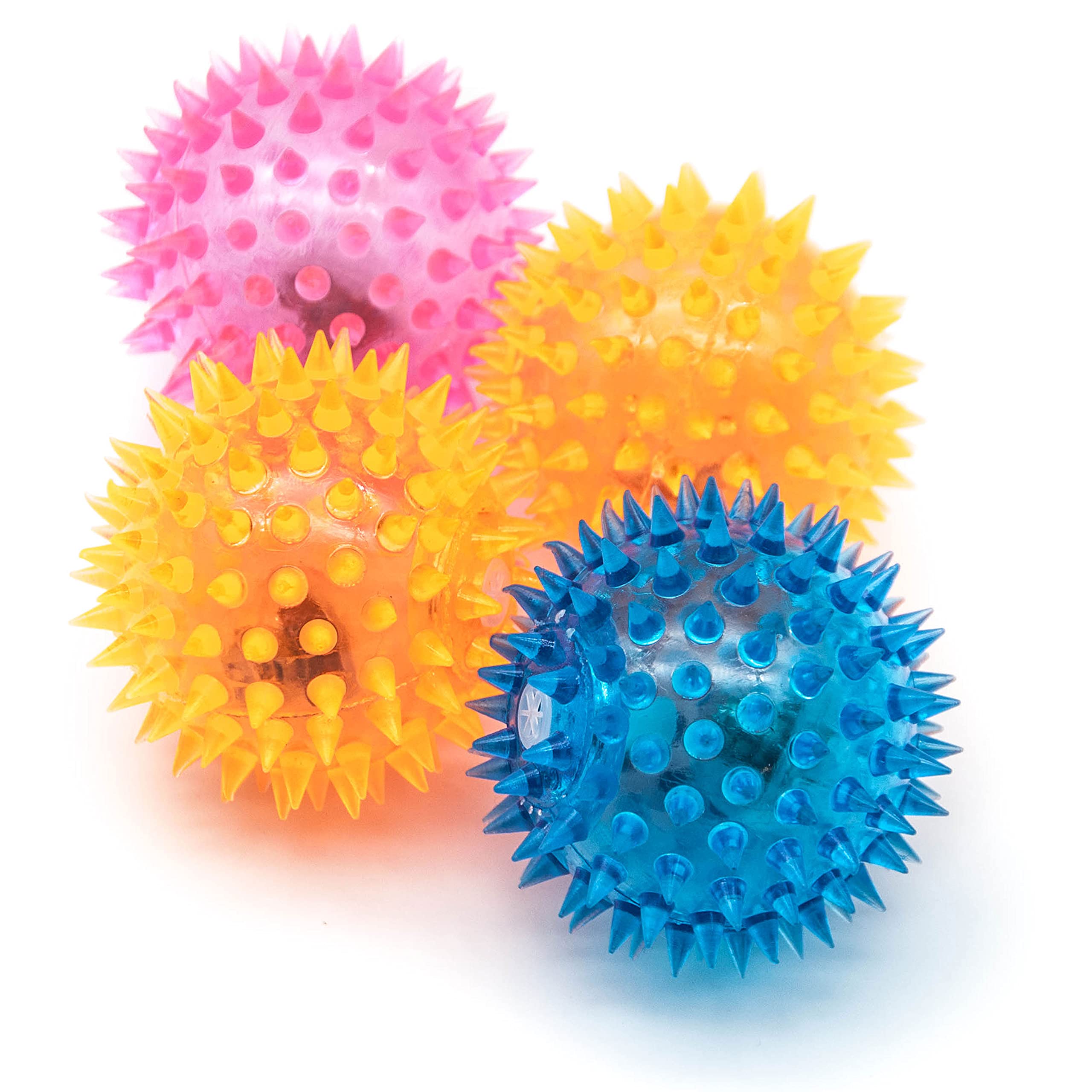 Petopedia 4x 6cm LIGHT UP Balls for Dogs with Flashing Feature – Dog Chew Toys, SQUEAKY Ball, Spikes, Teething Toy, Interactive Play in Dark, Boredom, Pet Stimulation (2.5 inches (Pack of 4))