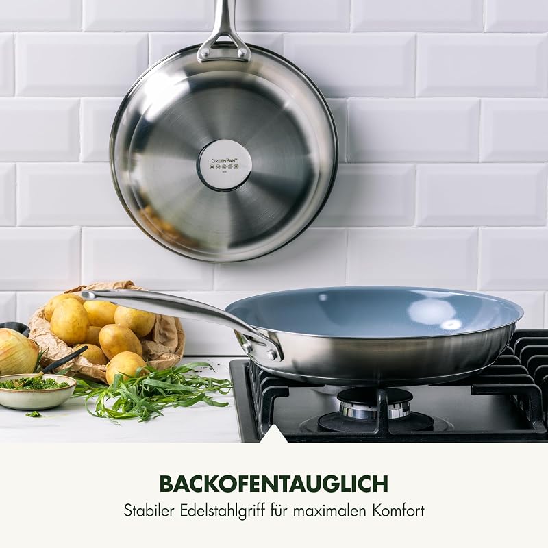 Treviso Edelstahl Gesunde Antihaftbeschichtung aus Keramik Non-Stick 24cm & 28cm Bratpfannenset, PFAS-frei, Induktion, Backofen geeignet, Spülmaschinenfest, Silber — Foto 8 von 8