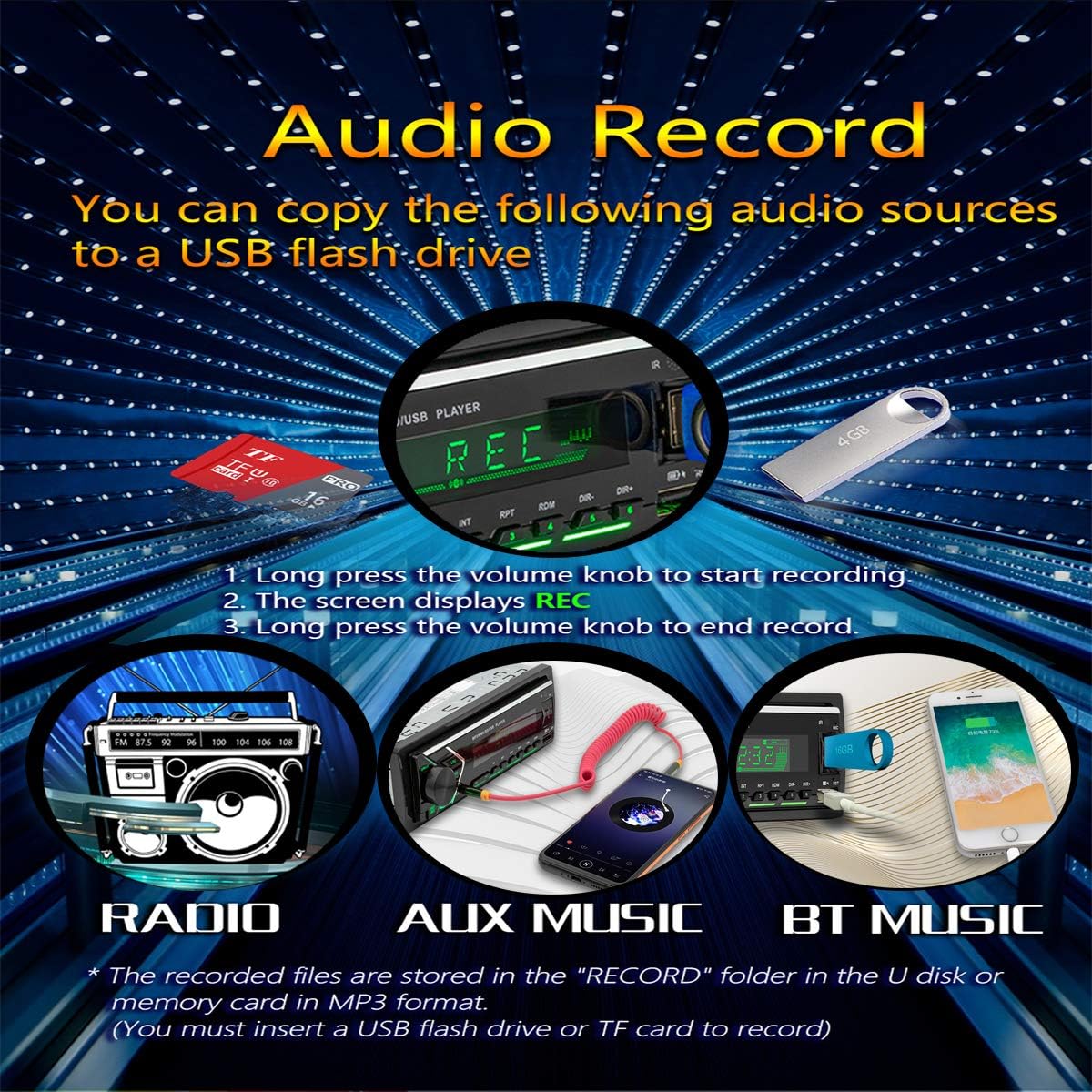 Single Din Car Stereo Receiver with Dual Bluetooth Audio, and Hands-Free Calling,FM Radio Receiver,Built-in Microphone,USB/TF Card/Aux-in Wireless Remote Control with 7 Color Backlight: Automotive