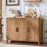 Joaxswe Sideboard Buffet Cabinet with Storage, 46" Arc-Shaped Credenza | 3 Doors &amp; Adjustable Shelves, Stable Leg, Mid Century Modern Coffee Bar Cabinet for Kitchen, Living Room, Entryway, Dark Wood