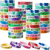 QEERBSIN 100 Pieces Inspirational Quote Wristbands -Bulk Pack Colored Motivational Bracelets- Stretch Unisex Wristbands for Men Women Teen Gifts, Party Favors,20 Styles