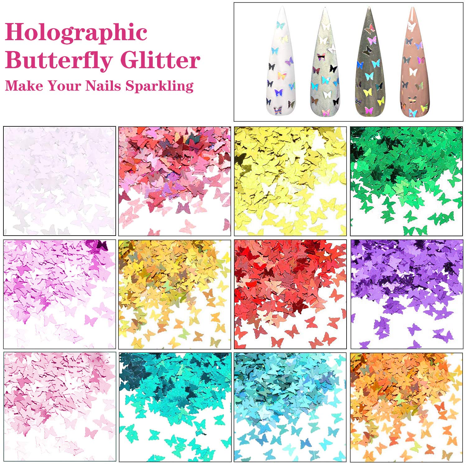 48 Colors Dried Flowers Nail Art Butterfly Glitter Flake 3D Holographic, Tufusiur Dry Flower Nails Sequins Acrylic Supplies Face Body Gifts for Decoration Accessories & DIY Crafting: Beauty
