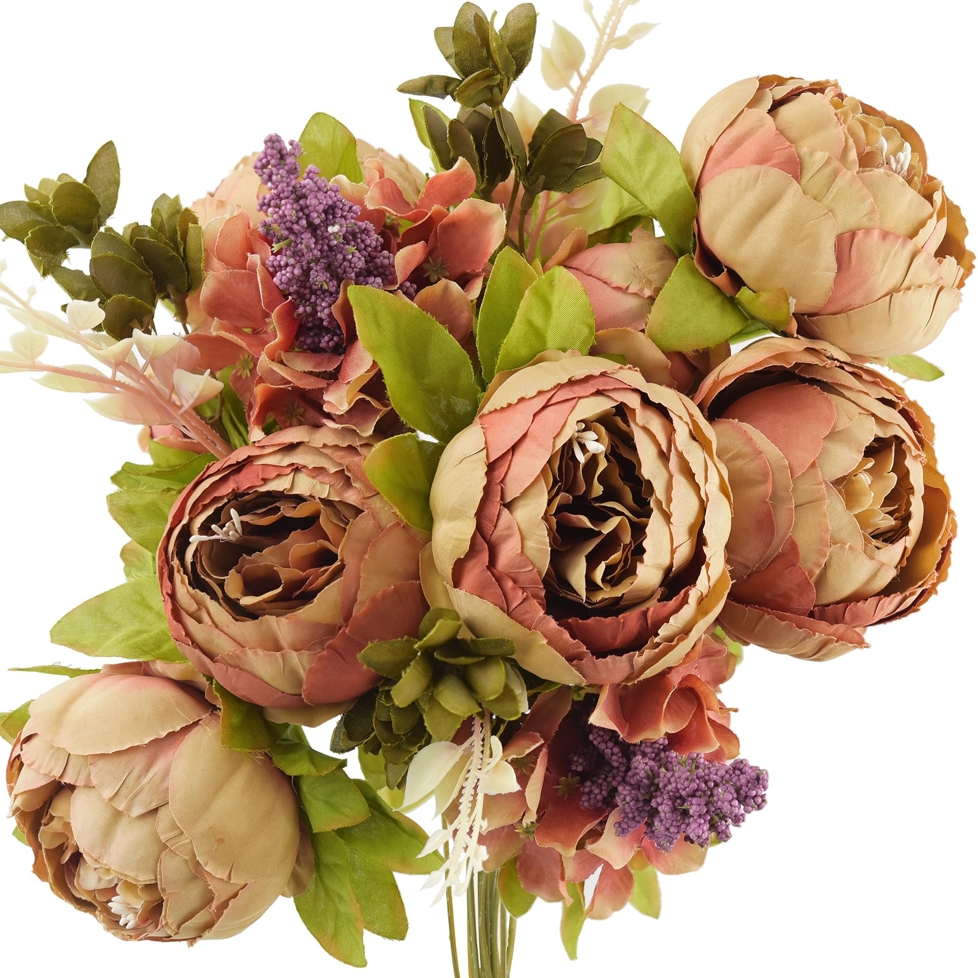 FiveSeasonStuff Vintage Artificial Flowers Brown Peony and Hydrangeas | Wedding, Bridal, Home, Office Décor (1 Bouquet)