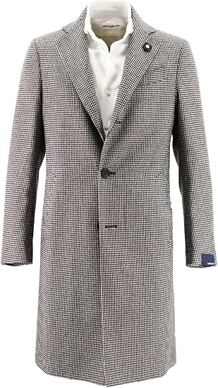 Amazon Lardini ラルディーニ メンズ ウール 千鳥格子柄 段返り3b シングルチェスターコート Jsaq Imrp 150 ブラウン コート ジャケット 通販
