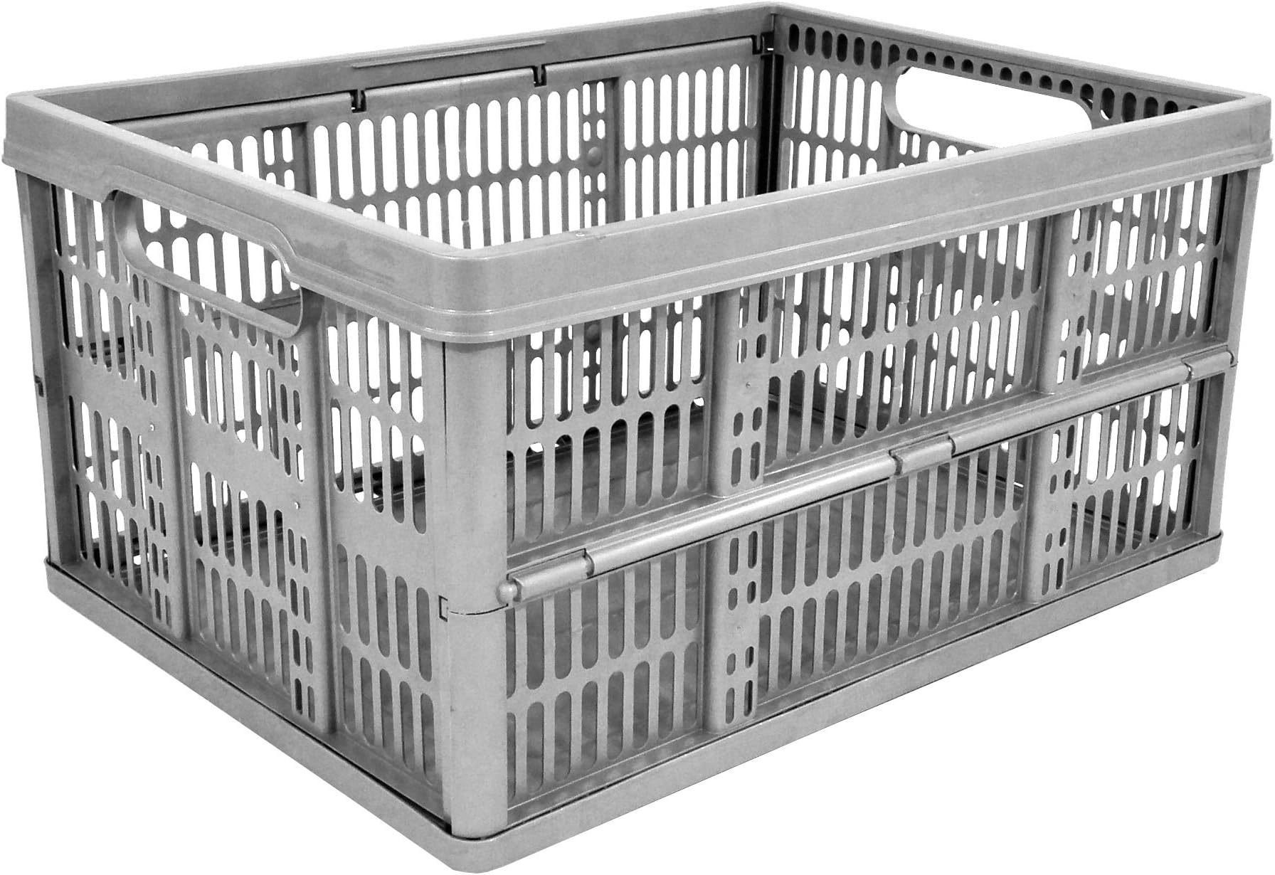 32L Plastic Folding Storage Container Basket Crate Box Stack Foldable Portable SILVER