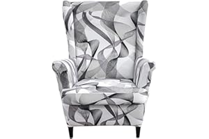 CRFATOP Printed Wing Chair Slipcovers 2 Piece Stretch Wingback Chair Cover Spandex Fabric Wingback Armchair Covers with Elastic Bottom for Living Room Bedroom Wingback Chair (A26)