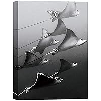 SIGNWIN Canvas Wall Art A Group of Stingray Swimming Underwater Marine Life Ocean Photography Modern Art Beach Dramatic Black and White for Living Room, Bedroom, Office - 12x18 inches