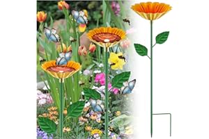 Tandefio 1 Pcs Bee Bath Watering Station 25 x 2. 6 Inch Metal Vivid Flower Bee Feeder in Garden Butterfly Feeder for Outside Colorful Butterfly Bath Bowl for Bird Thirsty Pollinators Yard(Yellow)