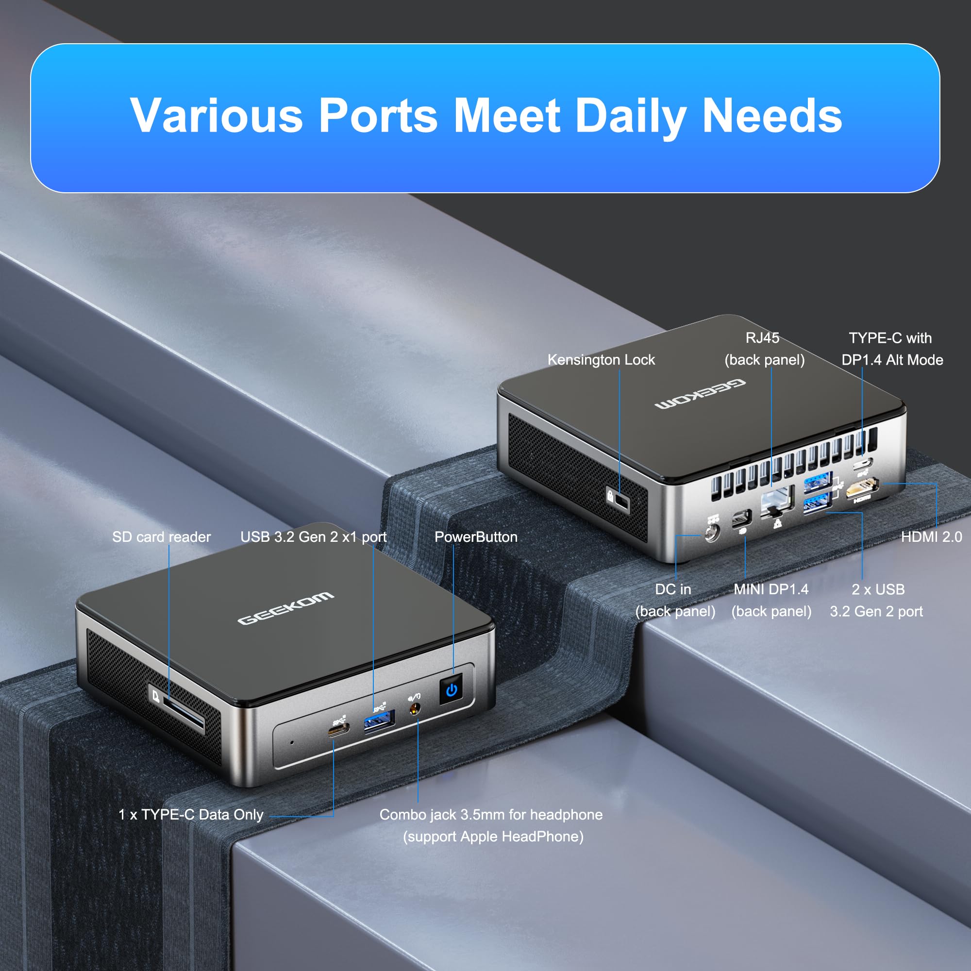 GEEKOM Mini Air12 Mini PC, 16GB DDR5 RAM Intel 12th Gen Alder Lake N100 Mini Computers(up to 3.4GHz) 512GB M.2 PCIe Gen3x4 SSD Desktop Windows 11 Pro Support 4K/WiFi 6/BT 5.2/Gigabit Ethernet