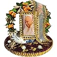Tickle Cart Jai GURU JI | Guruji Darbar Includes Guruji Swaroop, Charan Paduka and Gold Plated Butterfly on mat | Imported Wood | Premium Fabric | Color : Mahroon