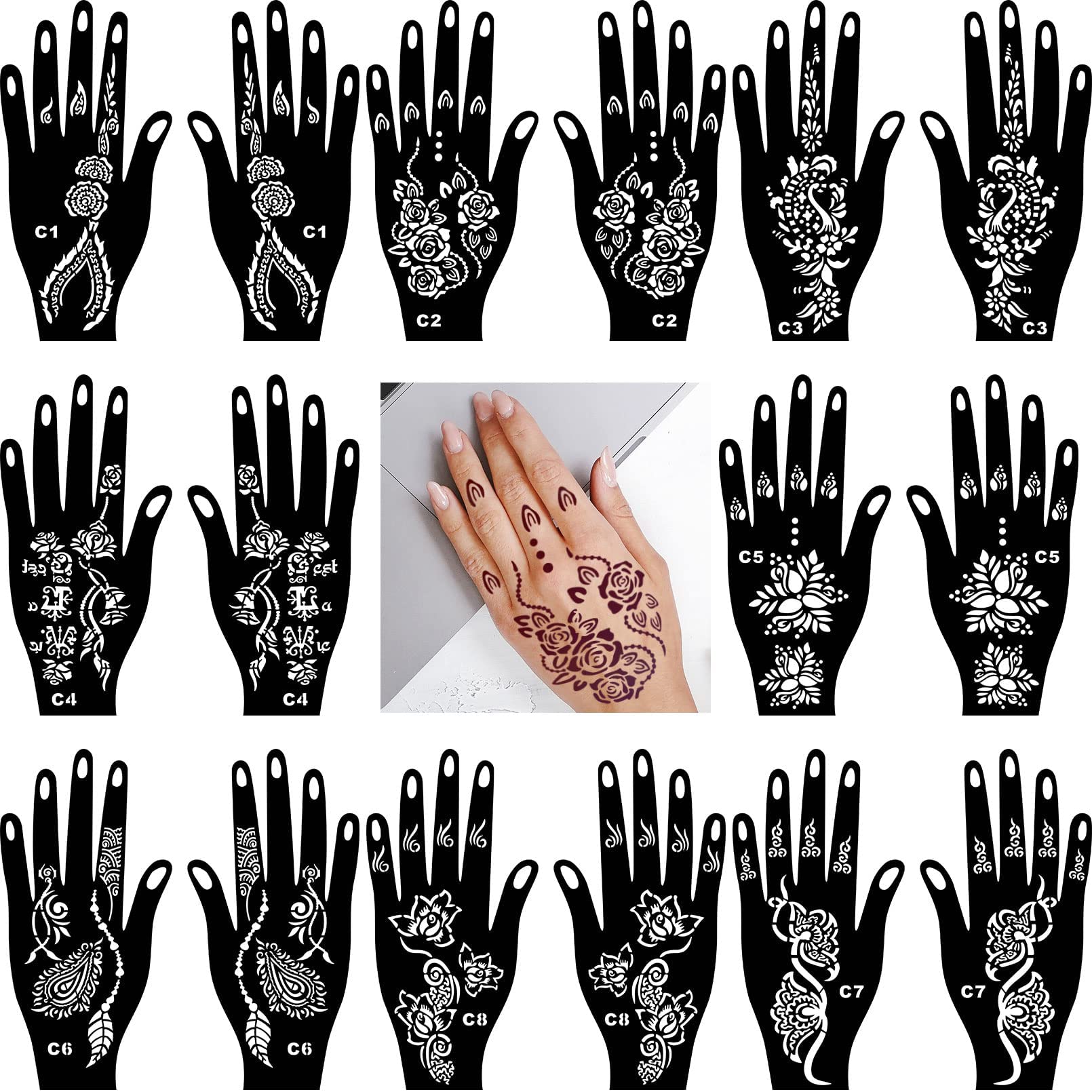 16 Pieces India Stencils Set for Women Finger Hands Body Painting, DIY Air Brush Temporary Tattoo Stencils for Girls
