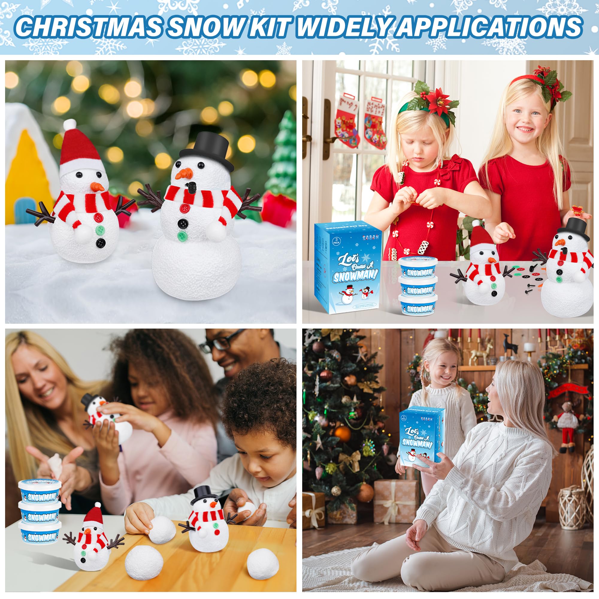 Christmas Craft Snowman Kit, 3 Pack DIY Snowman Craft Kit for Kids, Build a Snowman Indoor Decor, Creative Kids Air Dry Modeling Clay, Xmas Activities Christmas Making Kit for Toys Favors