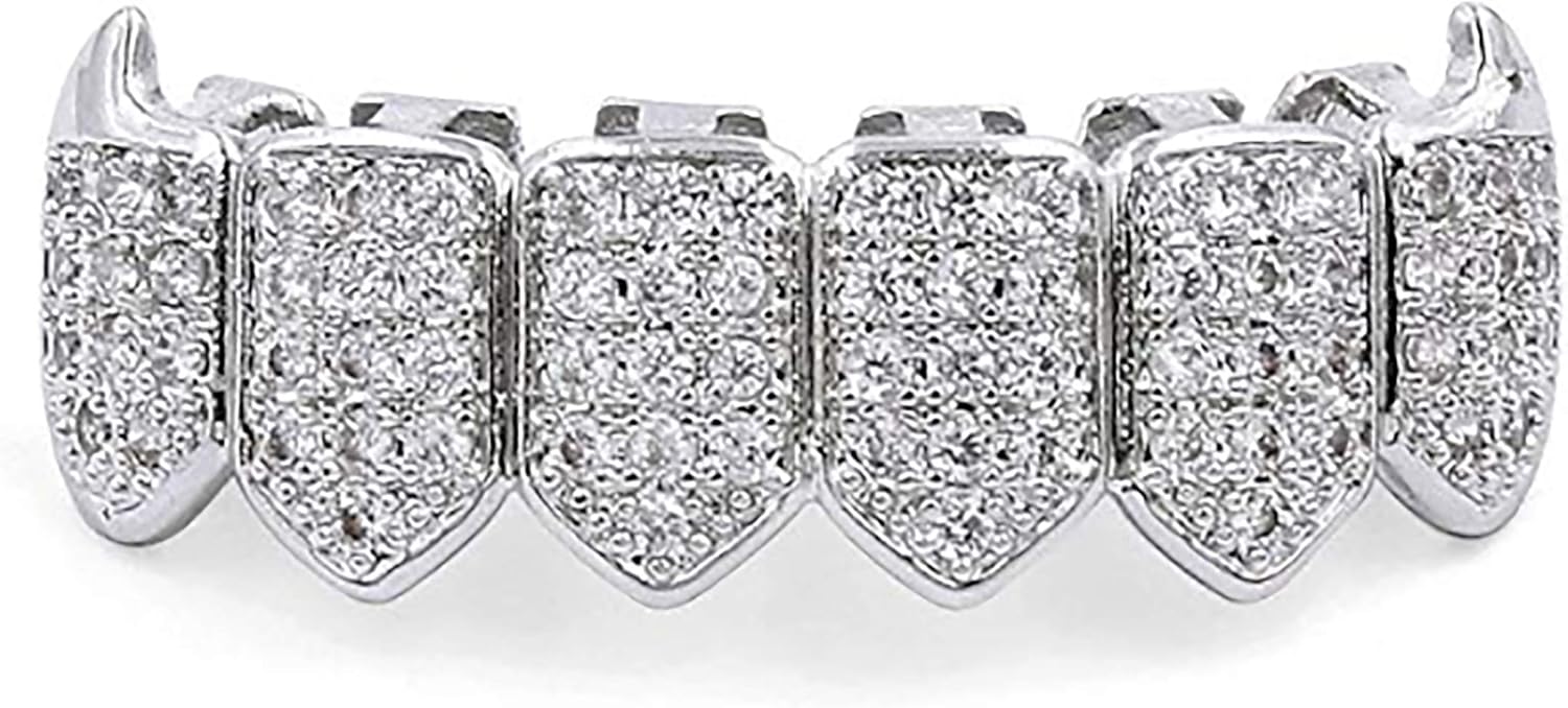 18K White Gold Plated CZ Cluster Custom Slugs Top Bottom