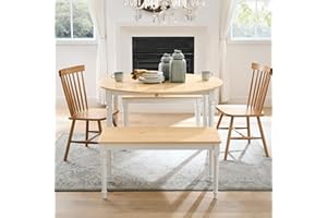 MUSEHOMEINC Two Tone Farmhouse Style Solid Wood Bench, White/Natural