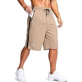 G Gradual Men's 11" Long Basketball Shorts with Zipper Pockets Drawstring Mesh Lightweight Gym Athletic Shorts for Men
