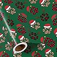 RUSPEPA Christmas Wrapping Paper Roll, Green Dog Paw Santa Hat Design with Buffalo Plaid & Leopard Print, Adorable Holiday Gi