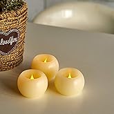 FURORA LIGHTING Small Ivory Real Wax Flameless Candles, Pack of 3 – LED Flickering Small Round Candles, 2.4” x 1.6”, Battery Included, Ideal for Home Décor