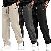 Neer 3 Pack Men's Corduroy Pants, Casual Drawstring Elastic Waist Straight Leg Loose Fit Baggy Sweatpants with Pockets