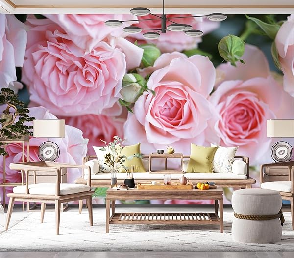 JHGRXFHB-PINK ROSES WALL MURAL WALLPAPER PEEL AND STICK...