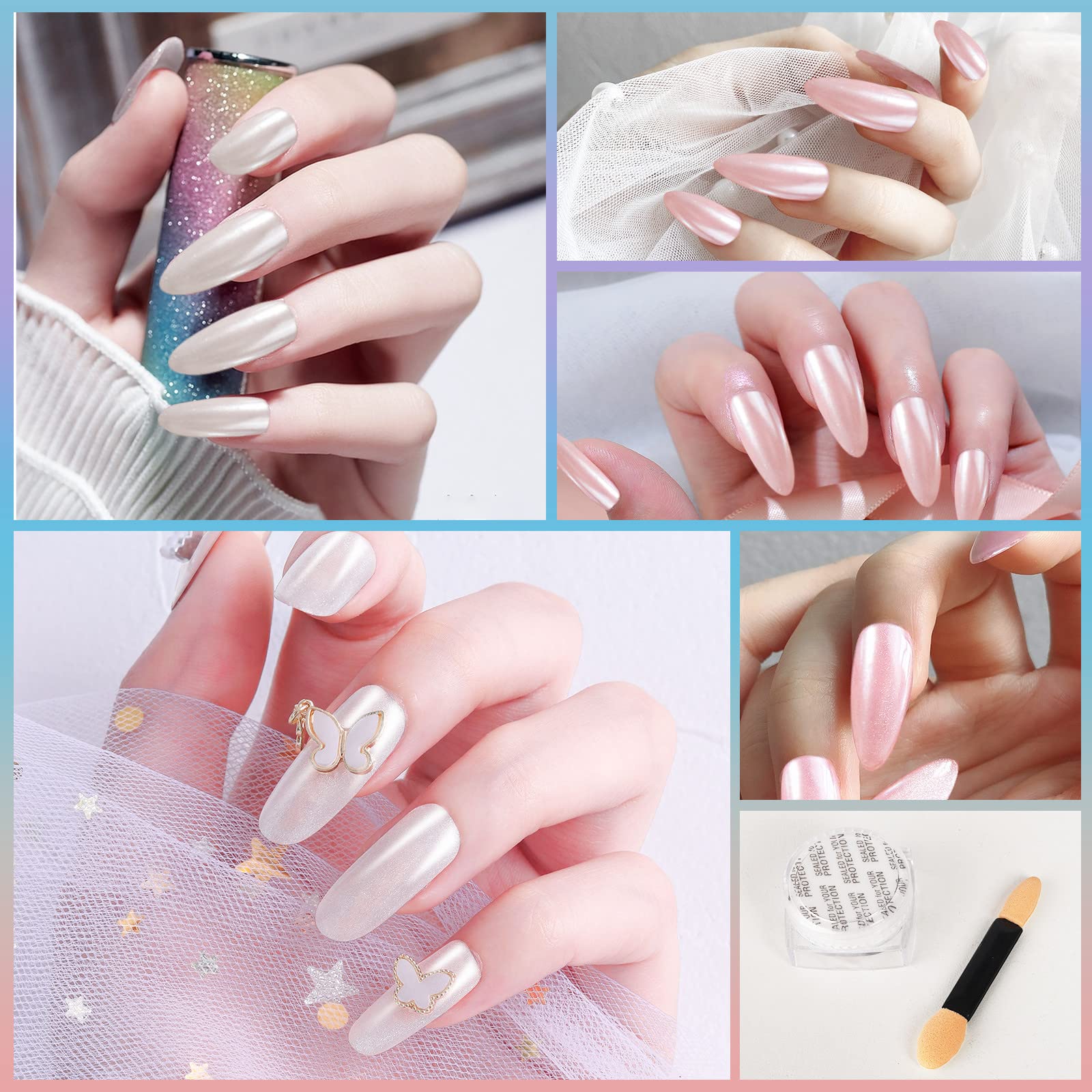 Artdone 2 Jars Chrome Nail Powder White and Red Pearl, Iridescent Aurora Powder Metallic Mirror Effect Pigment Pearlescent Mermaid Pearl Dust Kit, Decoration Resin Craft - Image 2