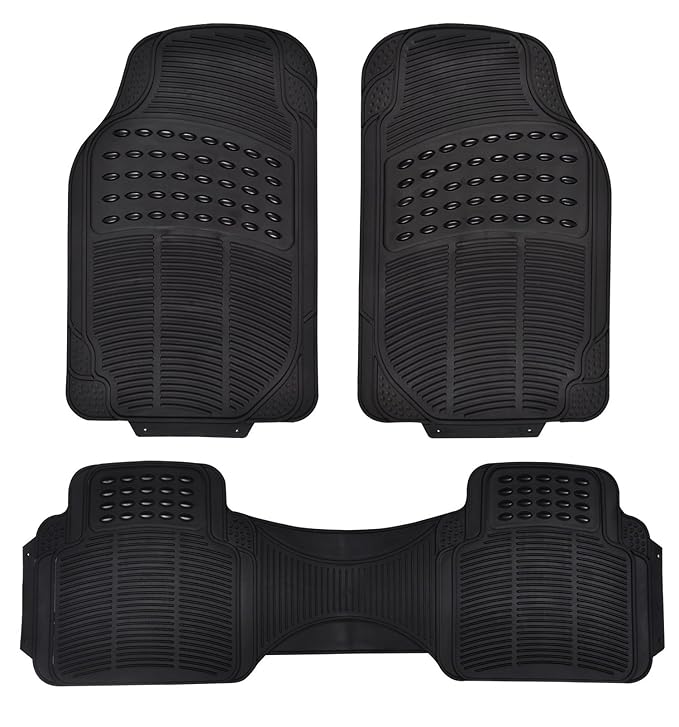 3 Piece Rubber Car Floor Mats Heavy Duty,Cut to Fit,Ridged