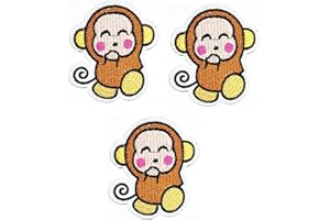 Umama Patch Set of 3 Cute Baby Monkey Cute Animals Zoo Cartoon Sticker Fabric Monkey Iron On Embroidered Patches Appliques Machine Embroidery Needle craft Projects Boys Girls Kids DIY