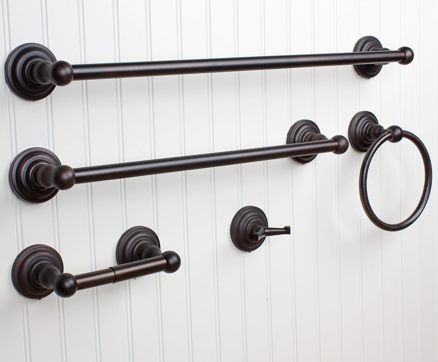 GlideRite Hardware Windsor 5 Pc. Oil Rubbed Bronze Bathroom Accessories Set Towel Bar, Ring, Tissue Holder, Hook