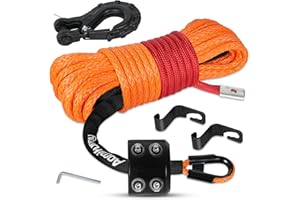 Aomifunny Synthetic Winch Rope,1/4" x 50 ft 10000Lbs Winch Rope Line, Synthetic Winch Cable with Protective Sleeve+Winch Hook+Safety Pull Strap for Offroad Vehicle ATV UTV SUV (Orange)
