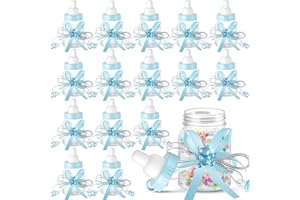 Nuenen 48 Pcs Baby Shower Milk Bottles with Ribbon Plastic Bear Candy Bottles Baby Shower Favors Gender Reveal Wedding Birthday Party Decorations(Blue)
